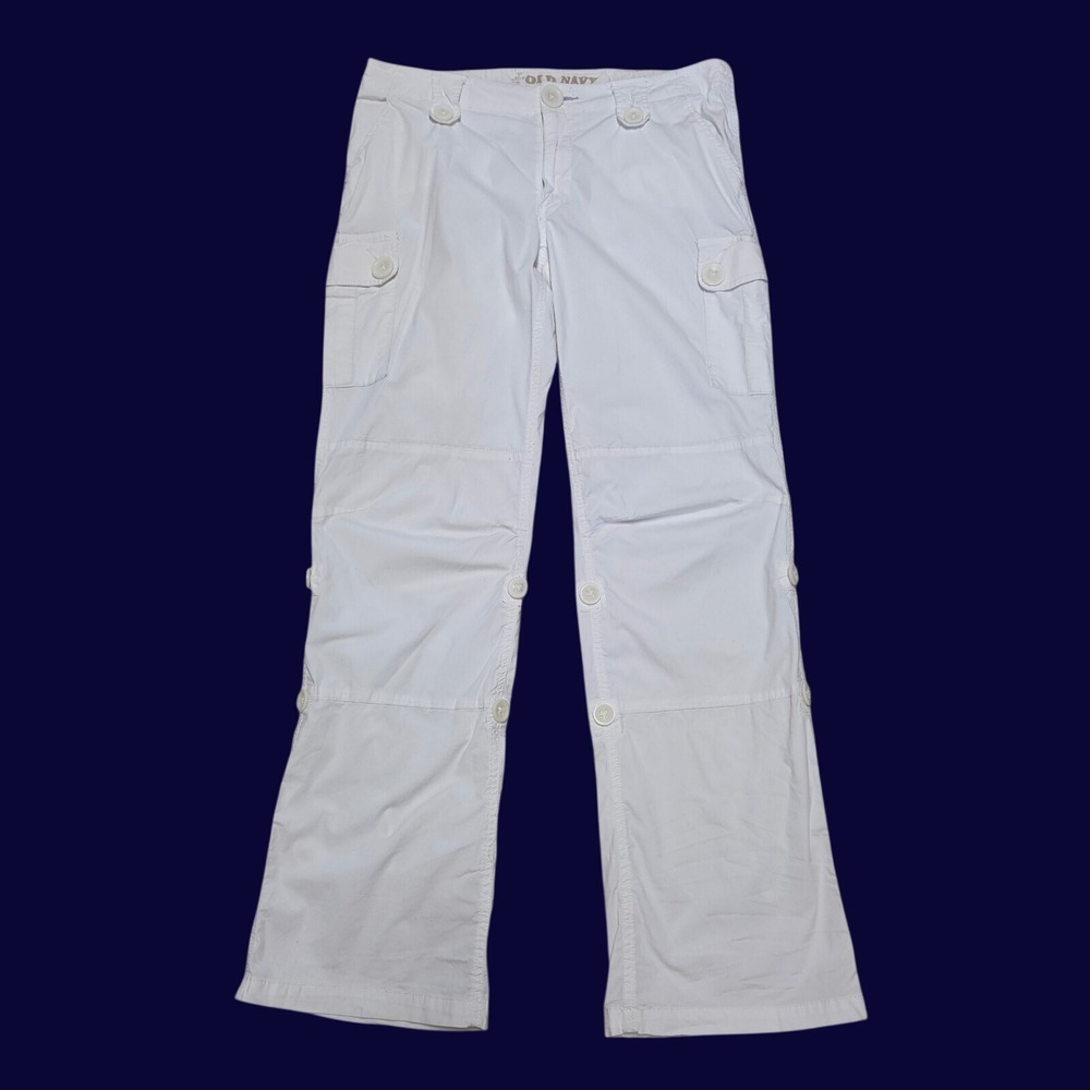 Y2K Old Navy White Cargo Roll-Tab Adjustable Capri Low Rise Pants Size 10